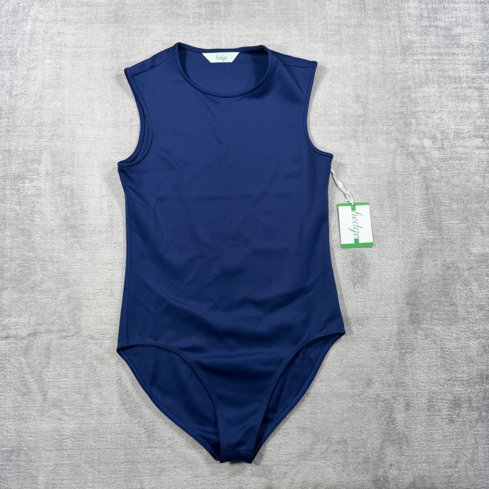 Hedge Brooks Bodysuit Womens Medium Twilight Navy Sleeveless Stretch NWT Sporty